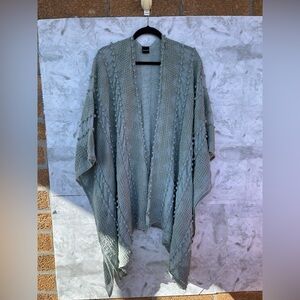 Saachi Sage Green Whimsigoth Poncho | Ethereal Mesh Pom-Pom Kimono Wrap